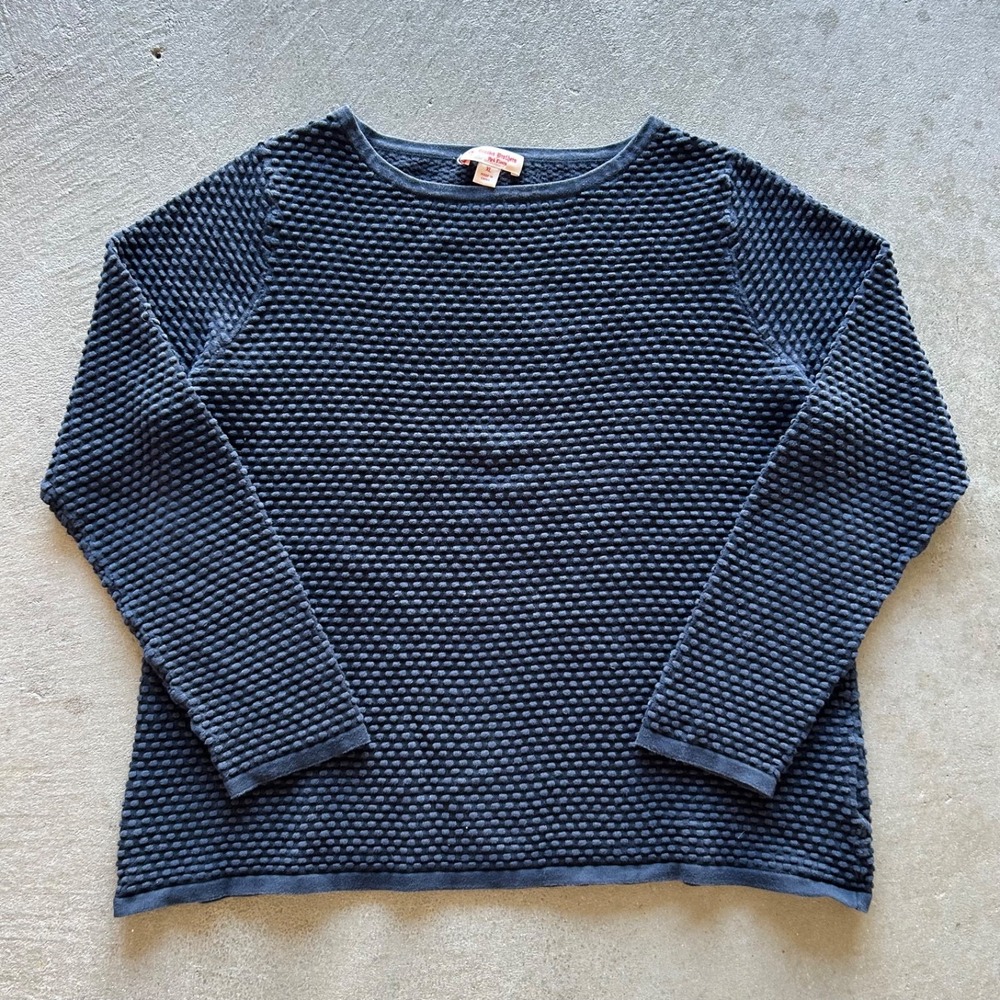 Brooks Brothers Red Fleece Sweater Womens XL Navy Textured Bubble Knit Cotton